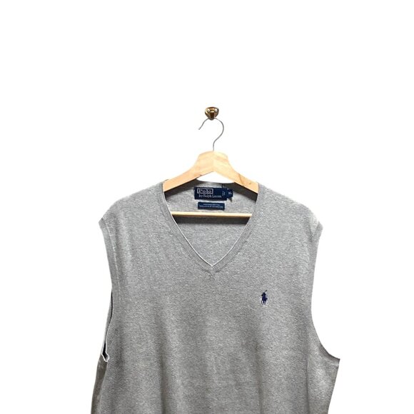 Polo Ralph Lauren V Neck Sweater Gray Size XL Y2K Preppy Classic Academia Retro - Picture 4 of 10